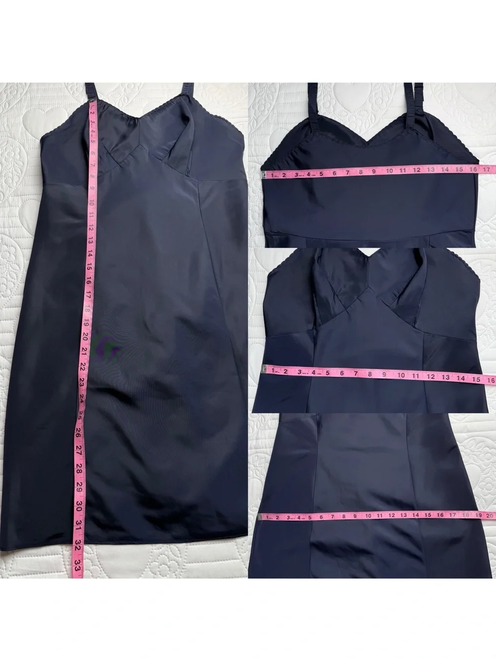 True Vintage 50s 60s Wondermaid Molded Magic Lingerie Dark Navy Blue Slip 34 - Picture 6 of 7